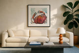 Ocean Finds VIII by Daphne Brissonnet. Displayed in a glass frame with matte in a clean modern living room. Available as an archival giclee rolled canvas, fine art paper, or poster print. SKU 64732a.