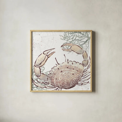 Ocean Finds XI Neutral by Daphne Brissonnet. Shown in a natural wood glass frame for a timeless modern aesthetic. Available as an archival giclee rolled canvas, fine art paper, or poster print. SKU 85799a.