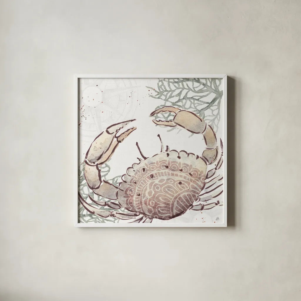 Ocean Finds XI Neutral by Daphne Brissonnet. Shown in a crisp white glass frame for a clean and minimalist style. Available as an archival giclee rolled canvas, fine art paper, or poster print. SKU 85799a.