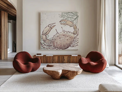 Ocean Finds XI Neutral by Daphne Brissonnet. Shown as extra-large giant wall art in a modern living room. Available as an archival giclee rolled canvas, fine art paper, or poster print. SKU 85799a.