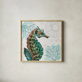Ocean Finds XII by Daphne Brissonnet. Shown in a natural wood glass frame for a timeless modern aesthetic. Available as an archival giclee rolled canvas, fine art paper, or poster print. SKU 64736a.