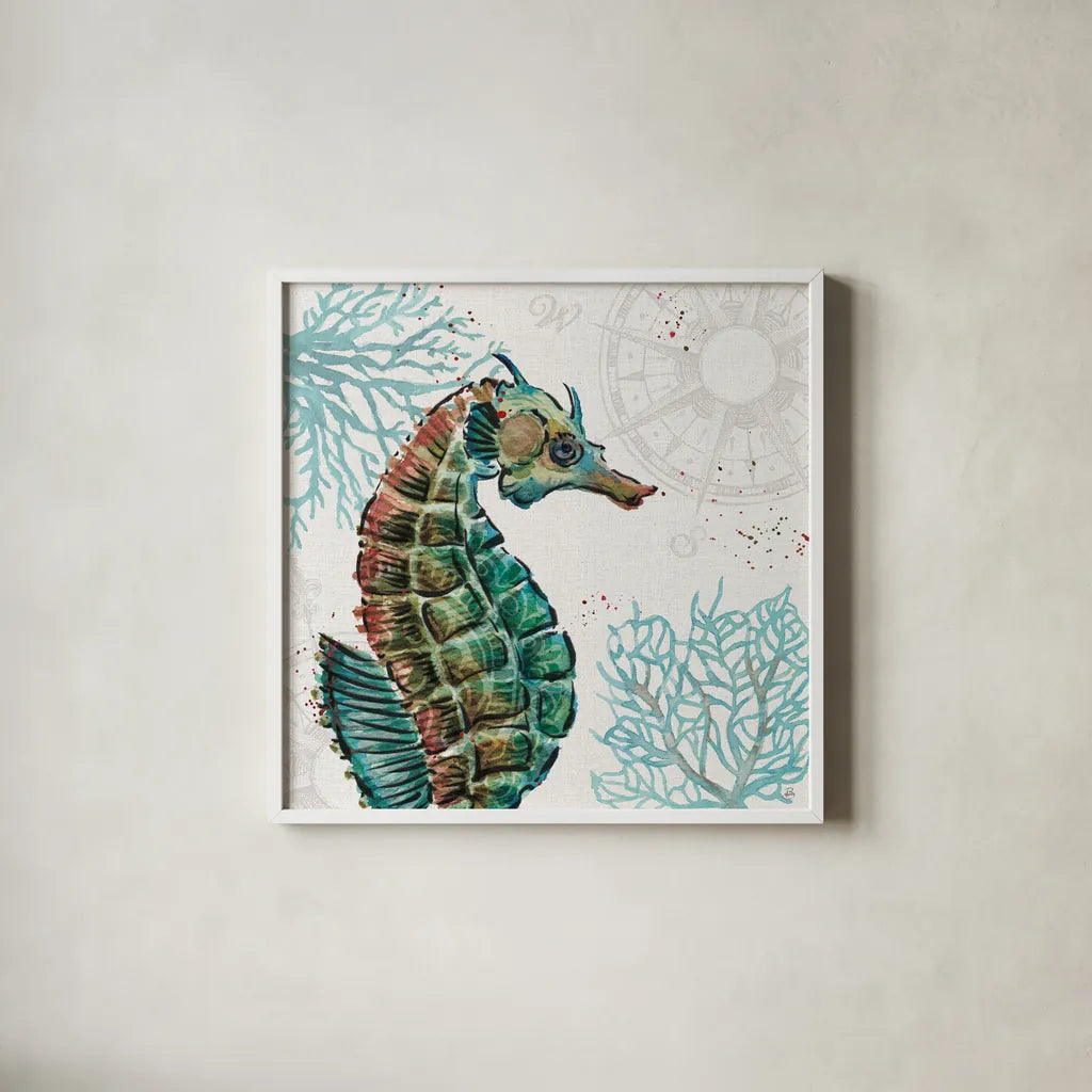 Ocean Finds XII by Daphne Brissonnet. Shown in a crisp white glass frame for a clean and minimalist style. Available as an archival giclee rolled canvas, fine art paper, or poster print. SKU 64736a.