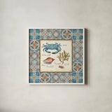 Oceanography Framed IV by Daphne Brissonnet. Shown in a crisp white glass frame for a clean and minimalist style. Available as an archival giclee rolled canvas, fine art paper, or poster print. SKU 105003a.