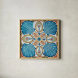 Oceanography Tile I by Daphne Brissonnet. Shown in a natural wood glass frame for a timeless modern aesthetic. Available as an archival giclee rolled canvas, fine art paper, or poster print. SKU 105004a.