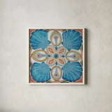 Oceanography Tile I by Daphne Brissonnet. Shown in a crisp white glass frame for a clean and minimalist style. Available as an archival giclee rolled canvas, fine art paper, or poster print. SKU 105004a.
