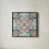 Oceanography Tile II by Daphne Brissonnet. Shown in a sleek black glass frame for a contemporary gallery look. Available as an archival giclee rolled canvas, fine art paper, or poster print. SKU 105005a.
