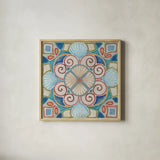 Oceanography Tile II by Daphne Brissonnet. Shown in a natural wood glass frame for a timeless modern aesthetic. Available as an archival giclee rolled canvas, fine art paper, or poster print. SKU 105005a.