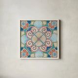 Oceanography Tile II by Daphne Brissonnet. Shown in a crisp white glass frame for a clean and minimalist style. Available as an archival giclee rolled canvas, fine art paper, or poster print. SKU 105005a.