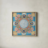 Oceanography Tile III by Daphne Brissonnet. Shown in a natural wood glass frame for a timeless modern aesthetic. Available as an archival giclee rolled canvas, fine art paper, or poster print. SKU 105006a.