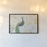 Ornate Peacock I by Daphne Brissonnet. shown as a paper print in a black flame. Available as a archival giclee rolled canvas, fine art paper, or poster print. SKU 21844i.