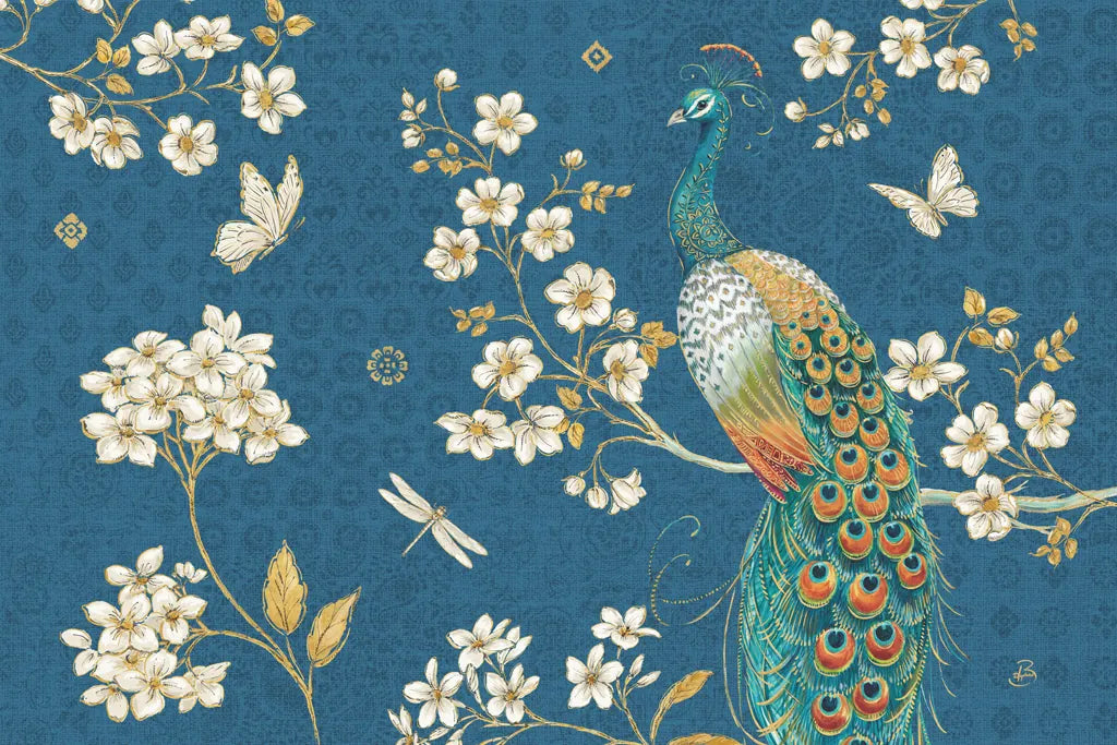 Ornate Peacock II Blue by Daphne Brissonnet. SKU 53875i. Archival Giclee Fine art print for wall decor.