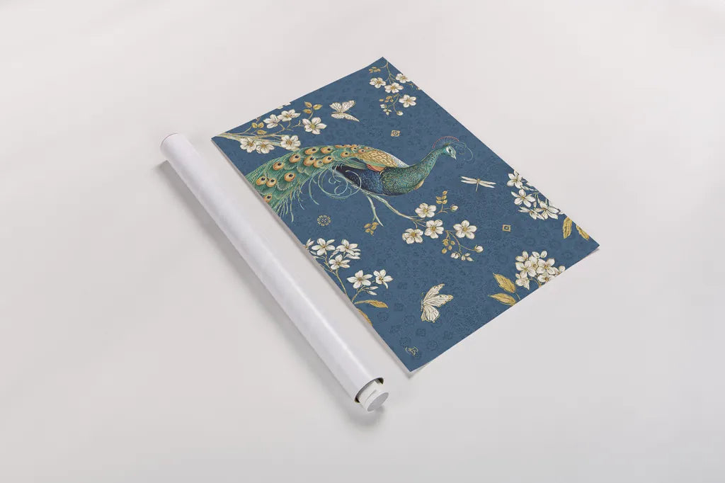 Ornate Peacock III by Daphne Brissonnet. shown as a rolled paper print. Available as archival giclee rolled canvas, fine art paper, or poster print. SKU 21846i.