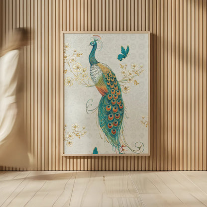 Ornate Peacock XA by Daphne Brissonnet. shown as over sized large wall art. Available as an archival giclee rolled canvas, fine art paper, or poster print. SKU 28573h.