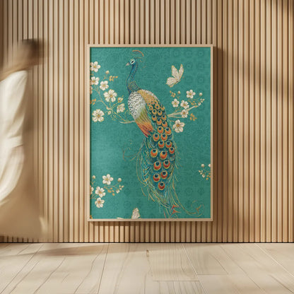 Ornate Peacock XD by Daphne Brissonnet. shown as over sized large wall art. Available as an archival giclee rolled canvas, fine art paper, or poster print. SKU 21851h.