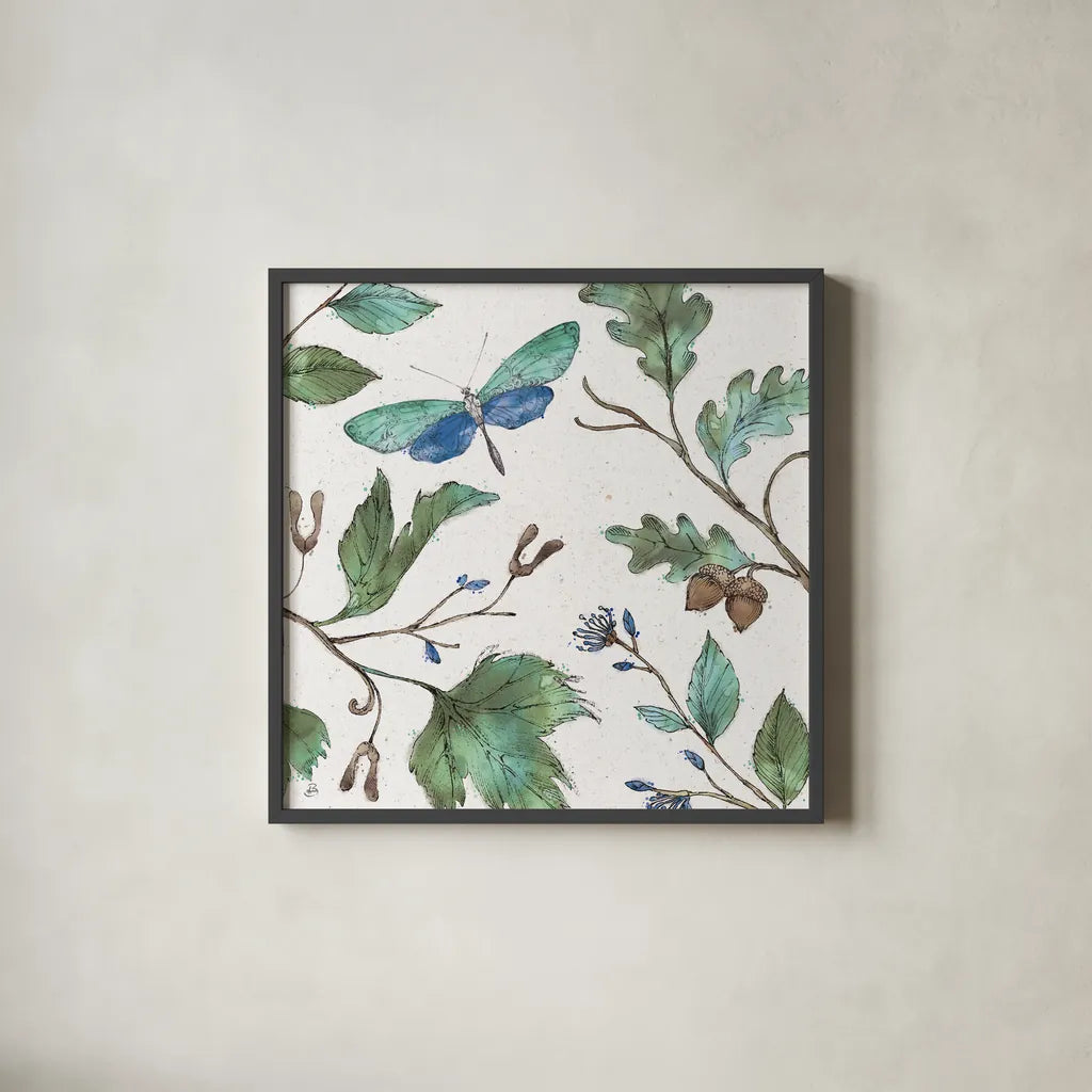 Outdoor Beauties I Color by Daphne Brissonnet. Shown in a sleek black glass frame for a contemporary gallery look. Available as an archival giclee rolled canvas, fine art paper, or poster print. SKU 54833a.