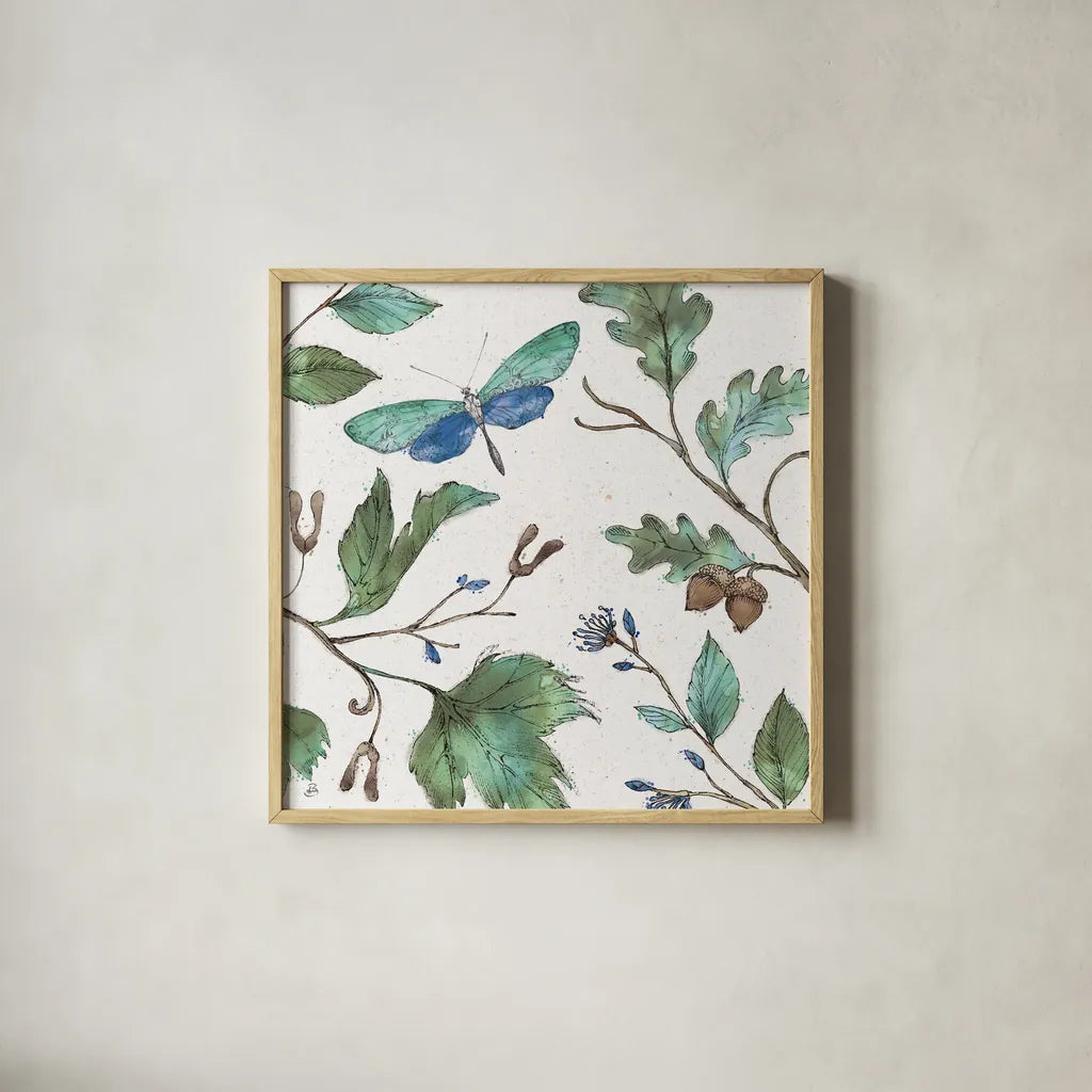 Outdoor Beauties I Color by Daphne Brissonnet. Shown in a natural wood glass frame for a timeless modern aesthetic. Available as an archival giclee rolled canvas, fine art paper, or poster print. SKU 54833a.