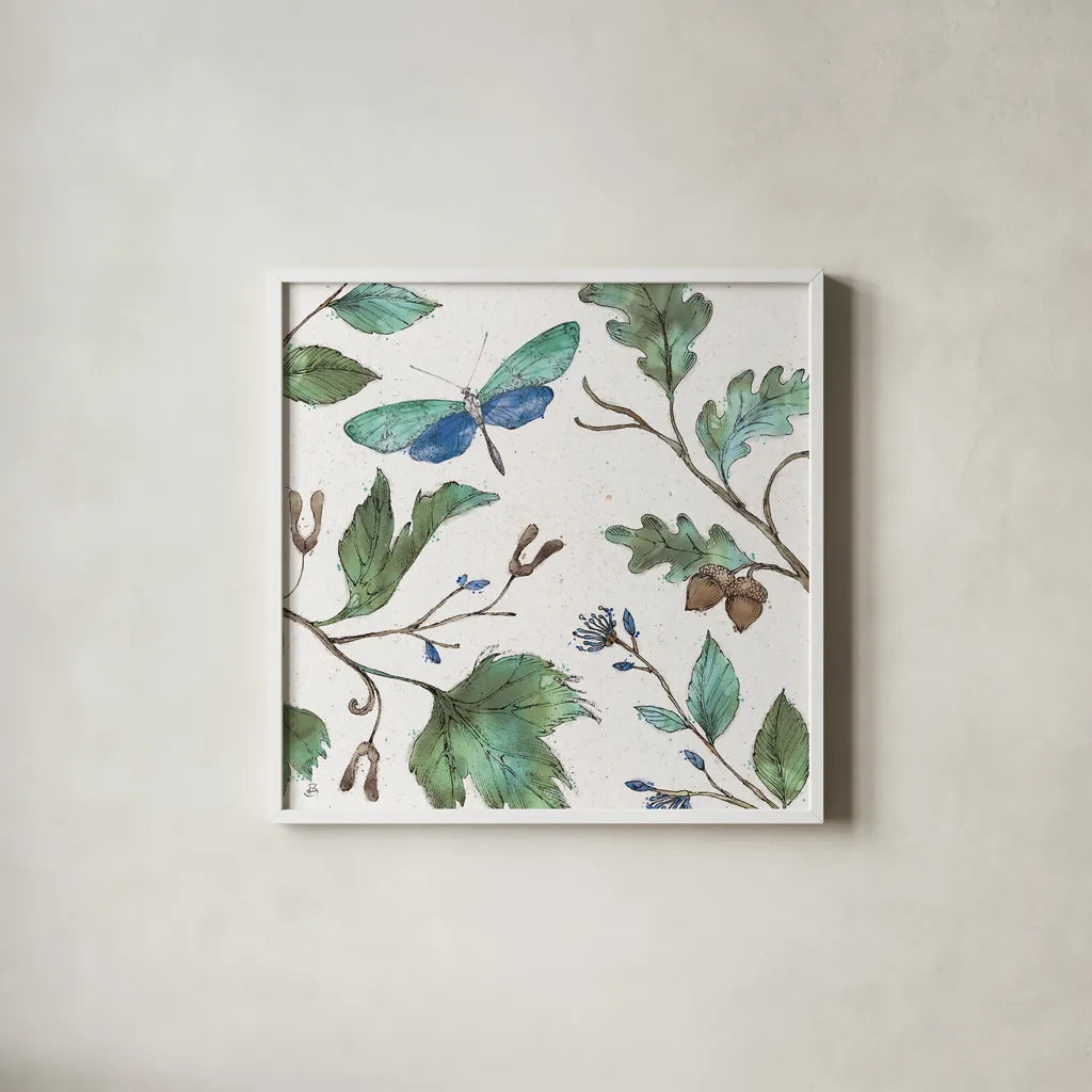 Outdoor Beauties I Color by Daphne Brissonnet. Shown in a crisp white glass frame for a clean and minimalist style. Available as an archival giclee rolled canvas, fine art paper, or poster print. SKU 54833a.