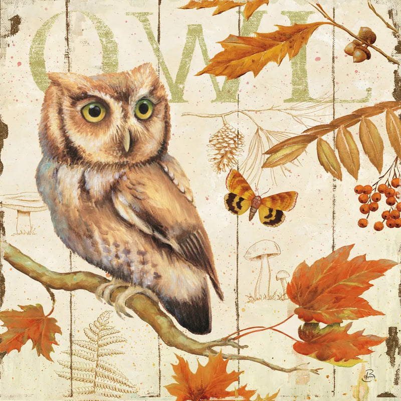 Owl Lodge I by Daphne Brissonnet. SKU 15066a. Archival Giclee Fine art print for wall decor.