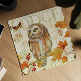 Owl Lodge II by Daphne Brissonnet. Shown as a detailed flat fine art print, highlighting archival giclee quality. Available as an archival giclee rolled canvas, fine art paper, or poster print. SKU 15067a.