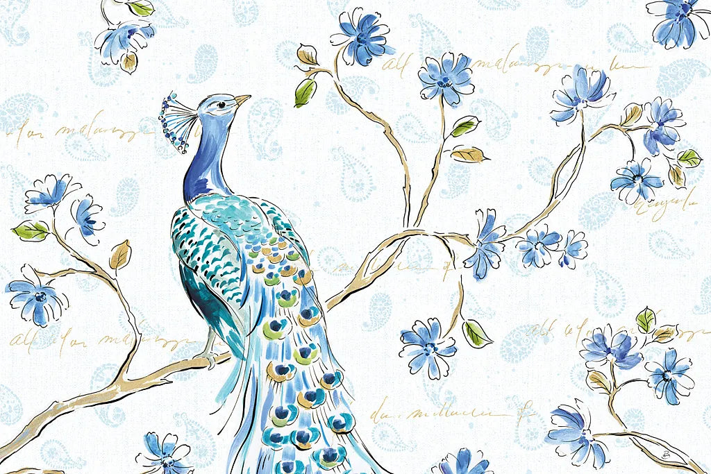 Peacock Allegory I White by Daphne Brissonnet. SKU 37508i. Archival Giclee Fine art print for wall decor.