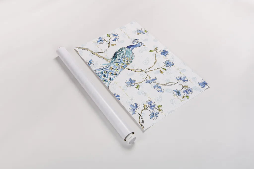 Peacock Allegory I White by Daphne Brissonnet. shown as a rolled paper print. Available as archival giclee rolled canvas, fine art paper, or poster print. SKU 37508i.