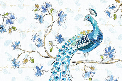 Peacock Allegory II White by Daphne Brissonnet. SKU 37509i. Archival Giclee Fine art print for wall decor.