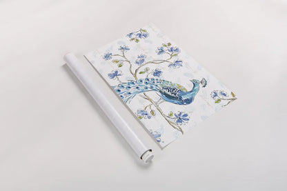 Peacock Allegory II White by Daphne Brissonnet. shown as a rolled paper print. Available as archival giclee rolled canvas, fine art paper, or poster print. SKU 37509i.