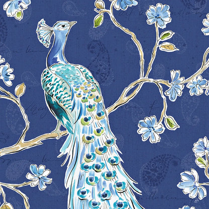 Peacock Allegory III Blue by Daphne Brissonnet. SKU 37506a. Archival Giclee Fine art print for wall decor.