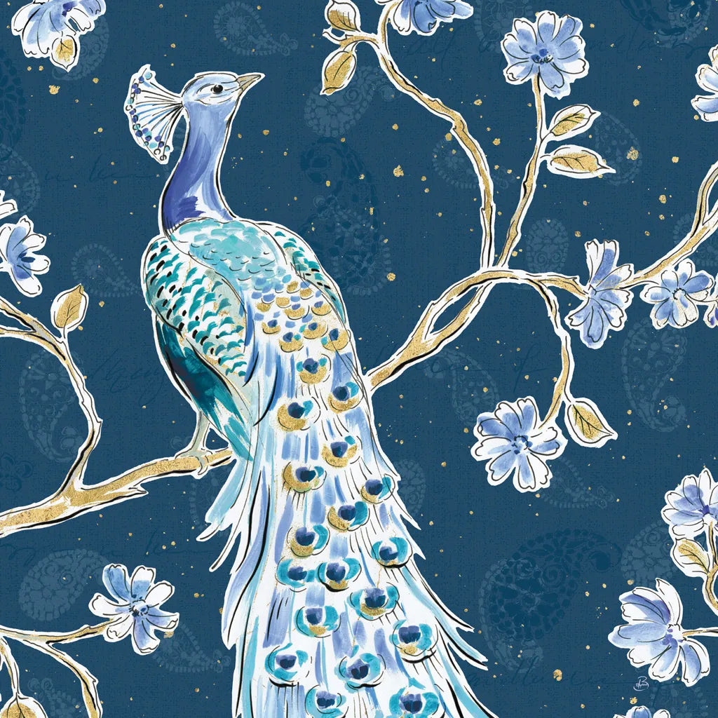 Peacock Allegory III Blue v2 by Daphne Brissonnet. SKU 56864a. Archival Giclee Fine art print for wall decor.