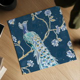 Peacock Allegory III Blue v2 by Daphne Brissonnet. Shown as a detailed flat fine art print, highlighting archival giclee quality. Available as an archival giclee rolled canvas, fine art paper, or poster print. SKU 56864a.