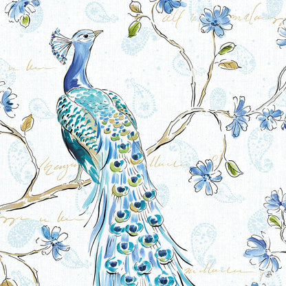 Peacock Allegory III White by Daphne Brissonnet. SKU 37510a. Archival Giclee Fine art print for wall decor.