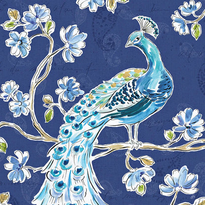 Peacock Allegory IV Blue by Daphne Brissonnet. SKU 37507a. Archival Giclee Fine art print for wall decor.