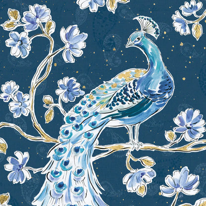 Peacock Allegory IV Blue v2 by Daphne Brissonnet. SKU 56865a. Archival Giclee Fine art print for wall decor.