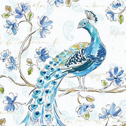 Peacock Allegory IV White by Daphne Brissonnet. SKU 37511a. Archival Giclee Fine art print for wall decor.