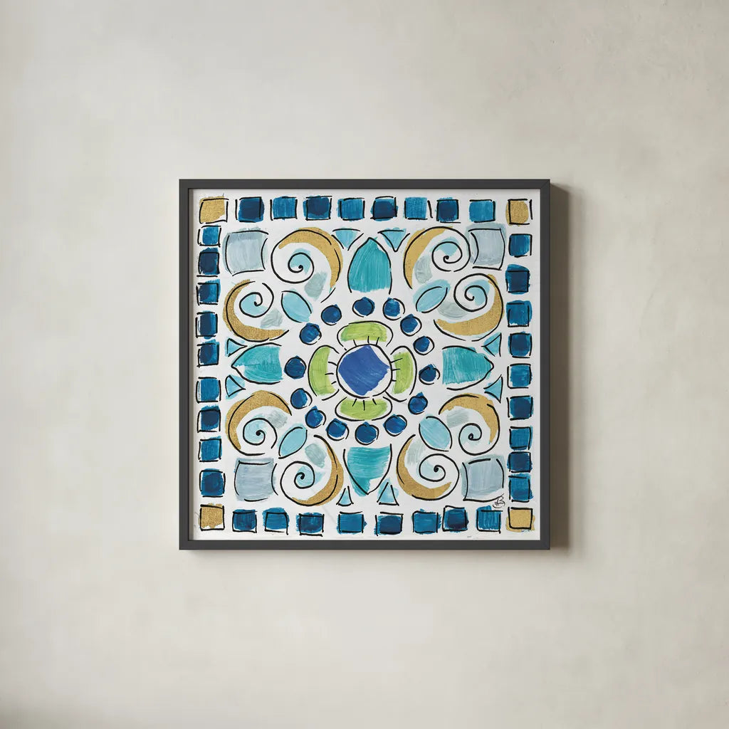 Peacock Allegory V by Daphne Brissonnet. Shown in a sleek black glass frame for a contemporary gallery look. Available as an archival giclee rolled canvas, fine art paper, or poster print. SKU 37512a.