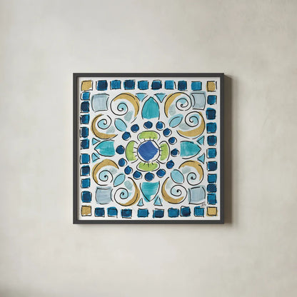 Peacock Allegory V by Daphne Brissonnet. Shown in a sleek black glass frame for a contemporary gallery look. Available as an archival giclee rolled canvas, fine art paper, or poster print. SKU 37512a.