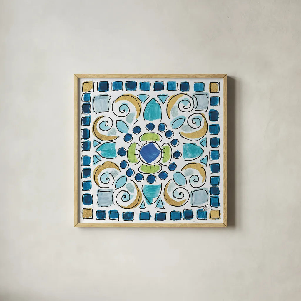 Peacock Allegory V by Daphne Brissonnet. Shown in a natural wood glass frame for a timeless modern aesthetic. Available as an archival giclee rolled canvas, fine art paper, or poster print. SKU 37512a.