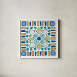 Peacock Allegory VI by Daphne Brissonnet. Shown in a crisp white glass frame for a clean and minimalist style. Available as an archival giclee rolled canvas, fine art paper, or poster print. SKU 37513a.