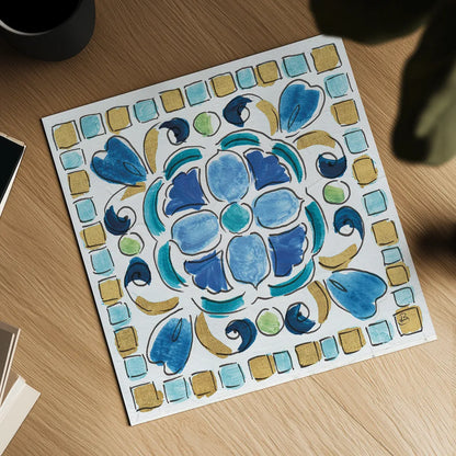 Peacock Allegory VII by Daphne Brissonnet. Shown as a detailed flat fine art print, highlighting archival giclee quality. Available as an archival giclee rolled canvas, fine art paper, or poster print. SKU 37514a.