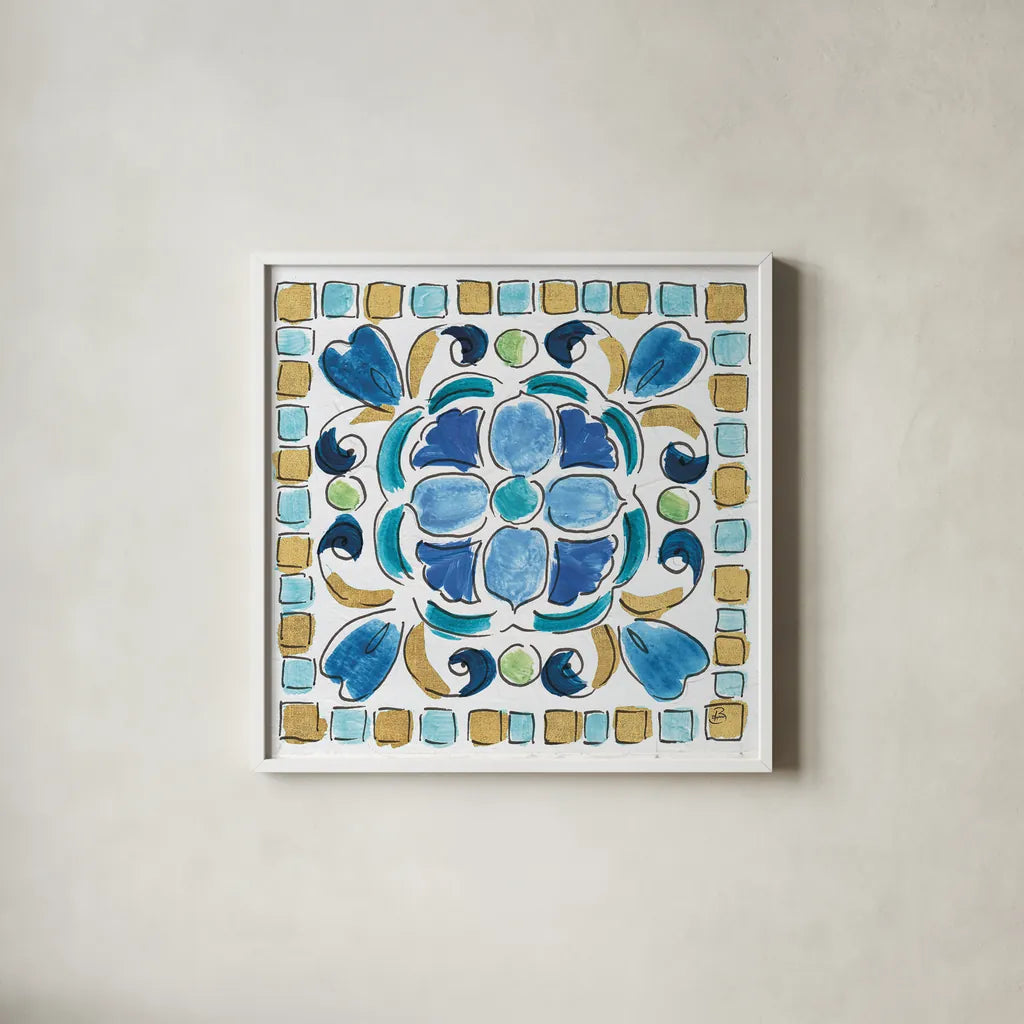 Peacock Allegory VII by Daphne Brissonnet. Shown in a crisp white glass frame for a clean and minimalist style. Available as an archival giclee rolled canvas, fine art paper, or poster print. SKU 37514a.