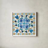 Peacock Allegory VII by Daphne Brissonnet. Shown in a crisp white glass frame for a clean and minimalist style. Available as an archival giclee rolled canvas, fine art paper, or poster print. SKU 37514a.