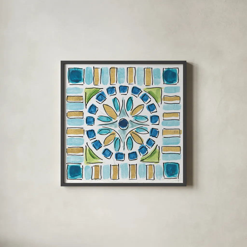 Peacock Allegory VIII by Daphne Brissonnet. Shown in a sleek black glass frame for a contemporary gallery look. Available as an archival giclee rolled canvas, fine art paper, or poster print. SKU 37515a.