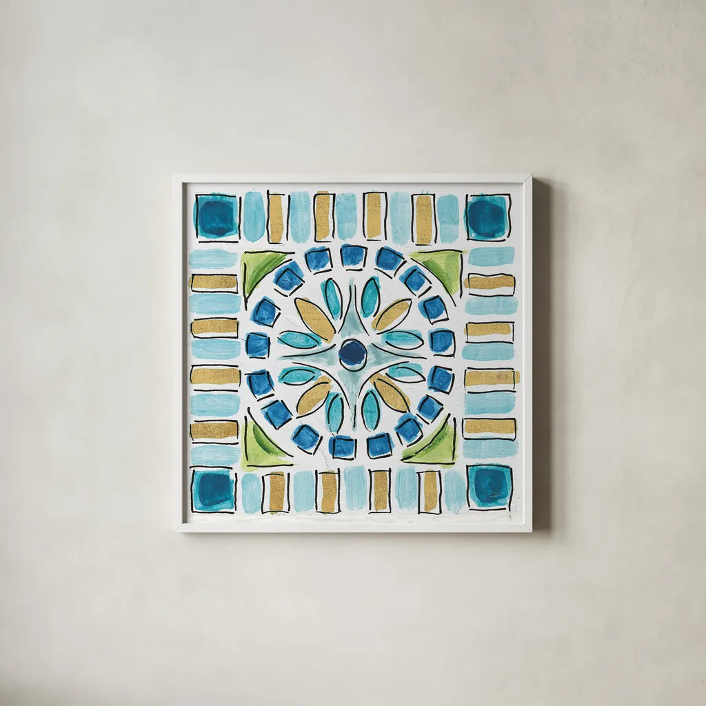 Peacock Allegory VIII by Daphne Brissonnet. Shown in a crisp white glass frame for a clean and minimalist style. Available as an archival giclee rolled canvas, fine art paper, or poster print. SKU 37515a.