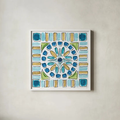 Peacock Allegory VIII by Daphne Brissonnet. Shown in a crisp white glass frame for a clean and minimalist style. Available as an archival giclee rolled canvas, fine art paper, or poster print. SKU 37515a.