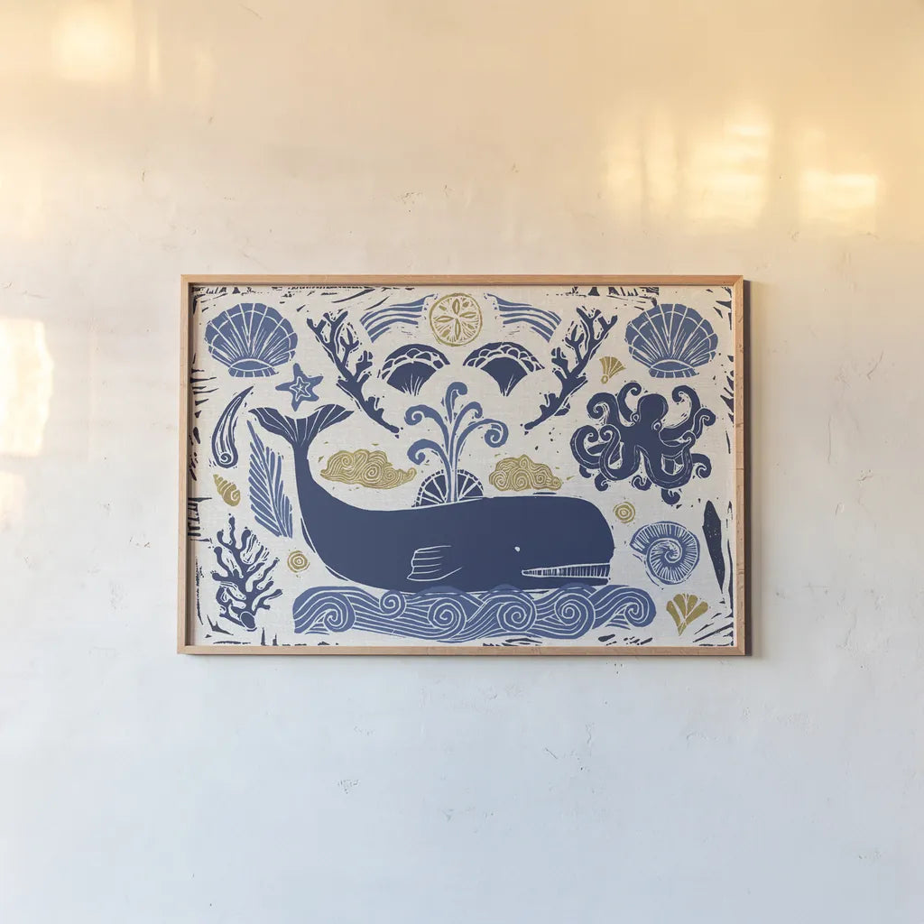 Primitive Sea I by Daphne Brissonnet. shown as a paper print in a natural frame. Available as a archival giclee rolled canvas, fine art paper, or poster print. SKU 63854i.