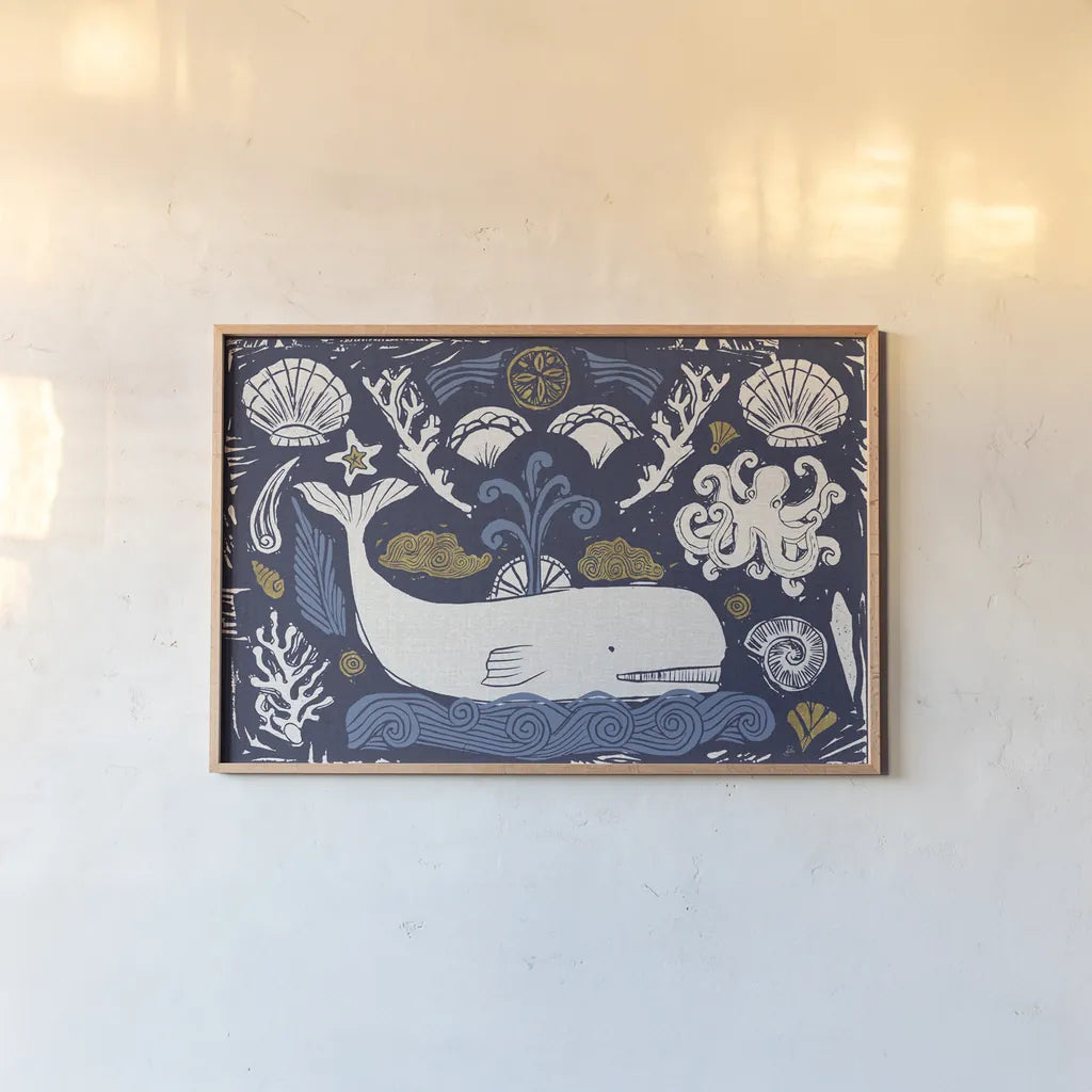 Primitive Sea I Dark by Daphne Brissonnet. shown as a paper print in a natural frame. Available as a archival giclee rolled canvas, fine art paper, or poster print. SKU 63862i.