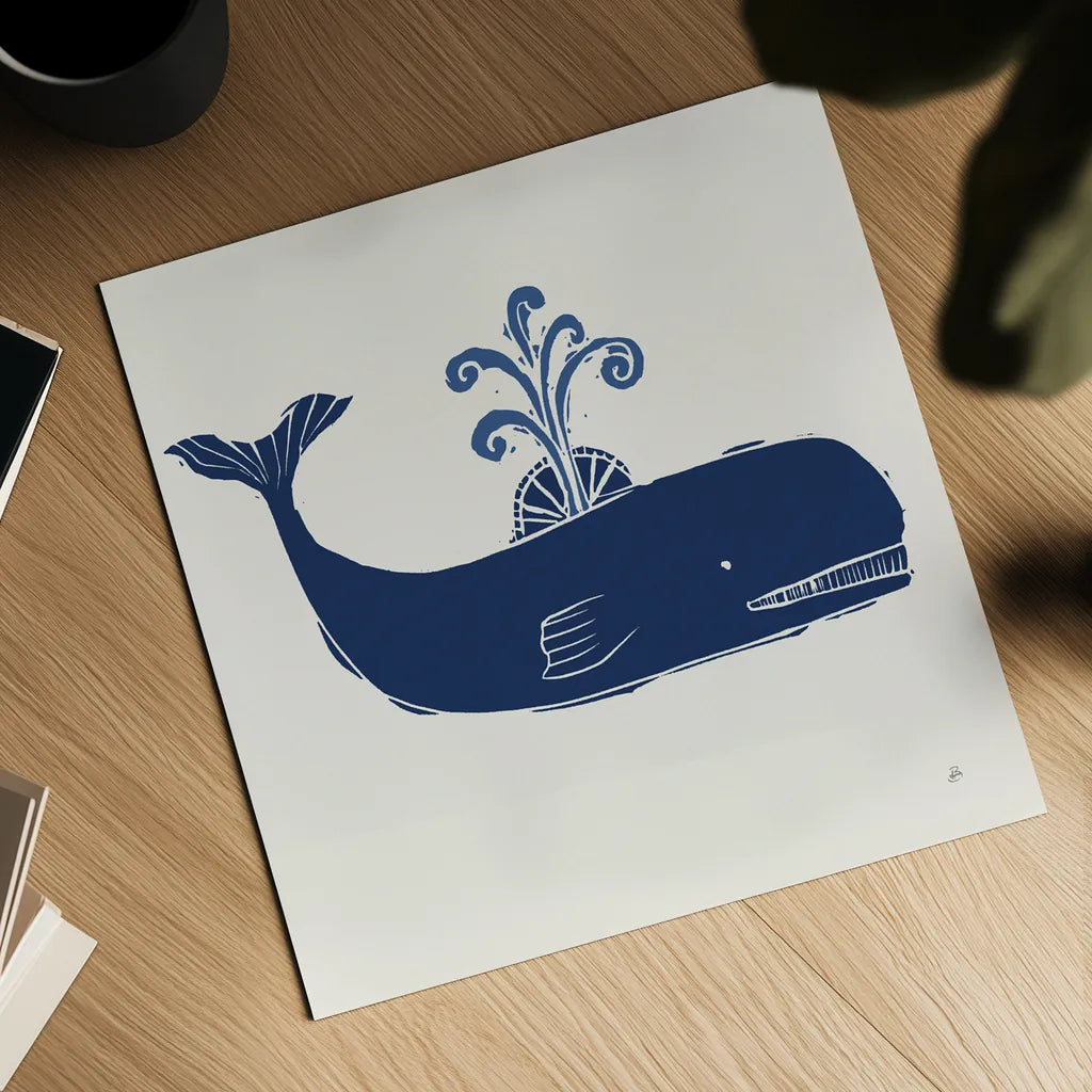 Primitive Sea I Navy by Daphne Brissonnet. Shown as a detailed flat fine art print, highlighting archival giclee quality. Available as an archival giclee rolled canvas, fine art paper, or poster print. SKU 65664a.