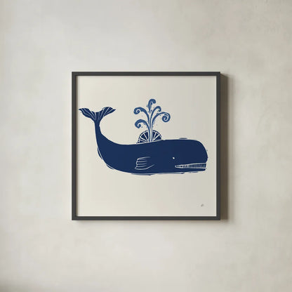 Primitive Sea I Navy by Daphne Brissonnet. Shown in a sleek black glass frame for a contemporary gallery look. Available as an archival giclee rolled canvas, fine art paper, or poster print. SKU 65664a.