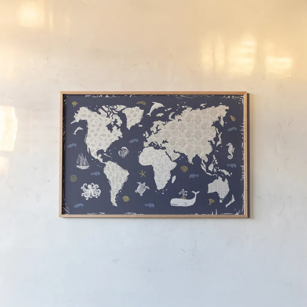 Primitive Sea II Dark by Daphne Brissonnet. shown as a paper print in a natural frame. Available as a archival giclee rolled canvas, fine art paper, or poster print. SKU 63863i.