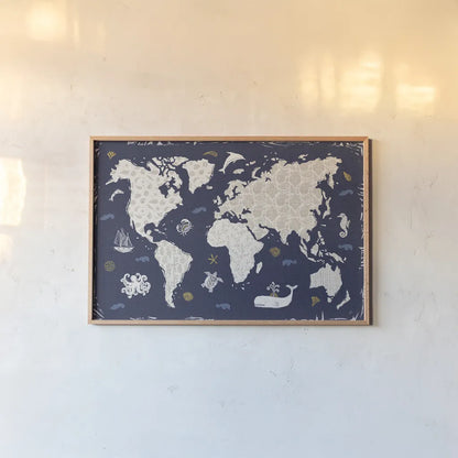 Primitive Sea II Dark by Daphne Brissonnet. shown as a paper print in a natural frame. Available as a archival giclee rolled canvas, fine art paper, or poster print. SKU 63863i.